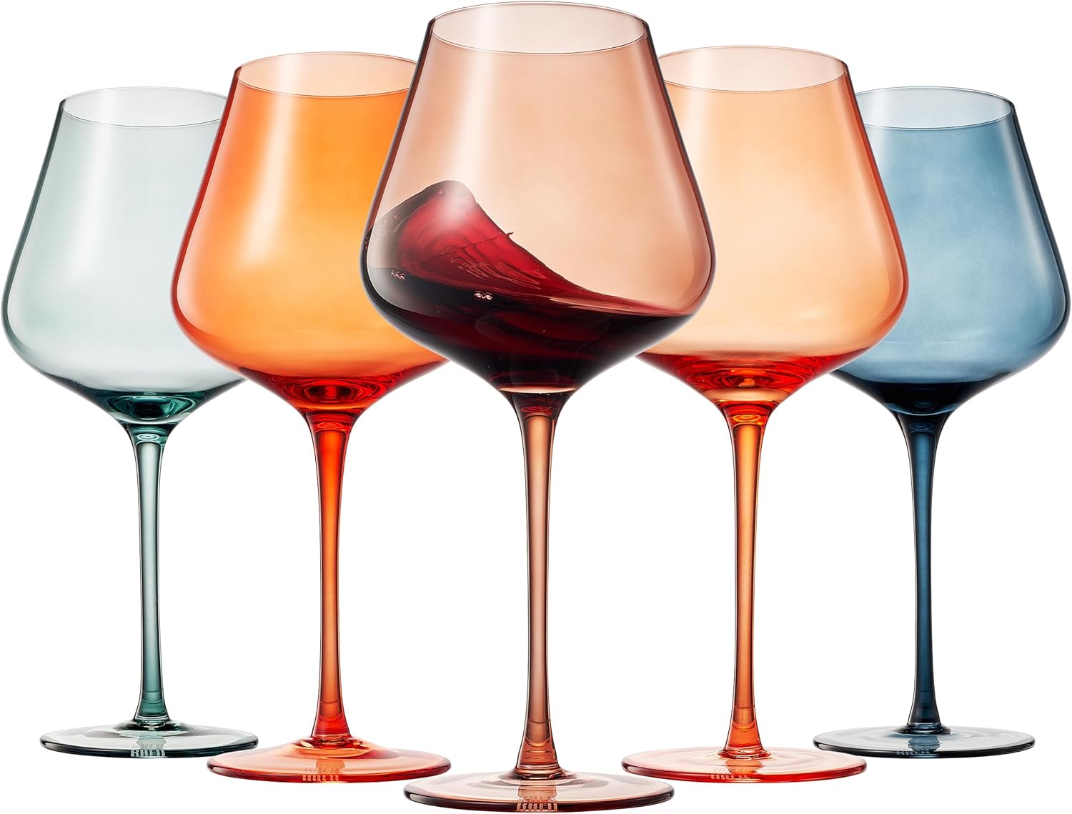Colors of Venice Wine Glasses, Italy Colored Wine Glass Set, 20oz With Gorgeous Gift Box | Set of 5 | Traveler, Explorer, Italian Gifts - Drinkware For Red & White Wines, Unique Style Tall Stemmed