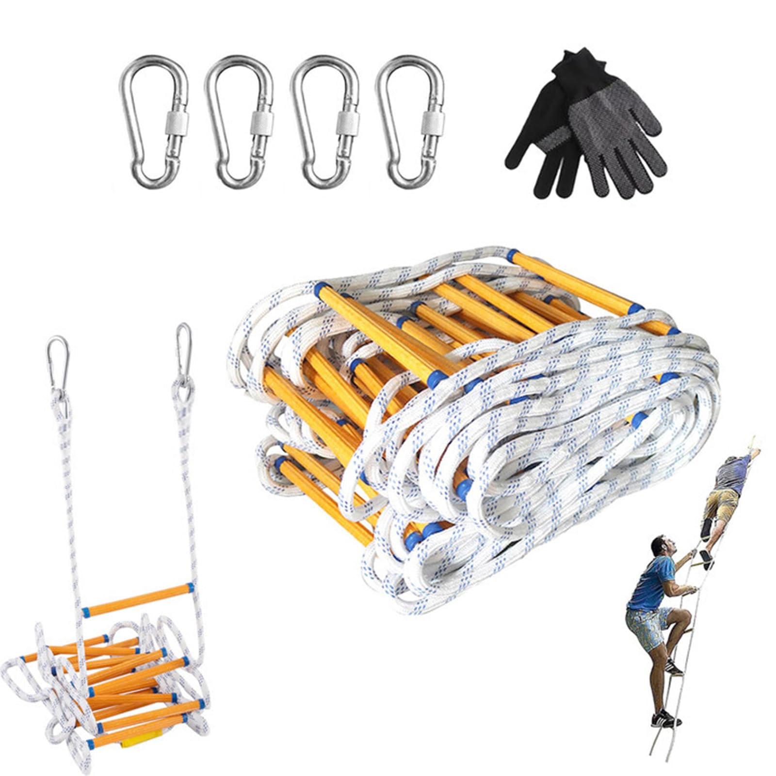 Escalera de Cuerda de Escape de Incendio, 3M Escalera de Escape de Emergencia con Mosquetón y Guantes, Carga de 200KG, Escalera de Seguridad contra Incendios para Emergencia Evacuación Rescate