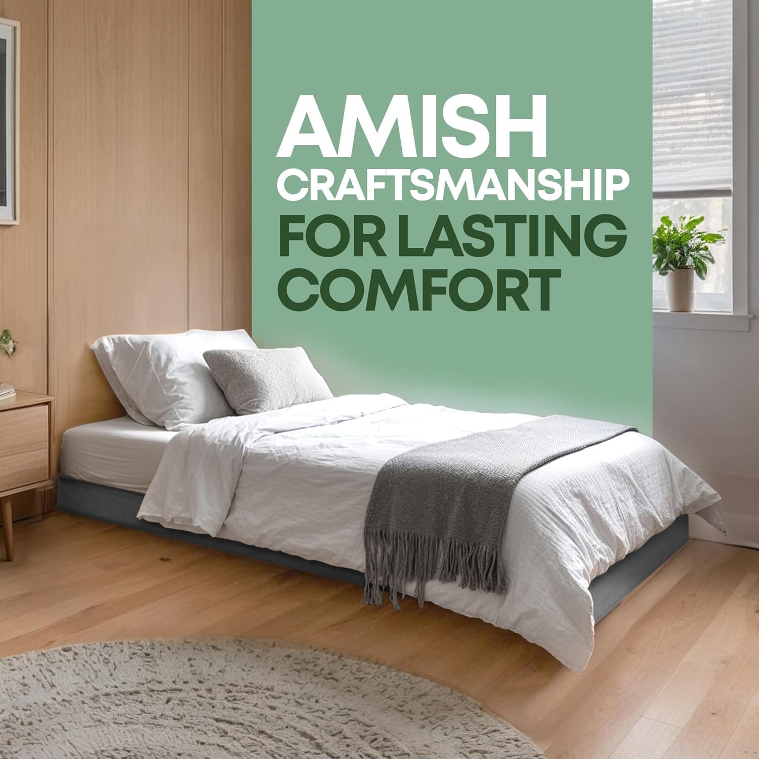 Greaton 4.5” Twin Box Spring Only for Twin Size Bed – Amish-Made in The USA – Solid Wood Mattress Foundation with Stable & Quiet Support – Flat-Packed & Easy Assembly – Grey