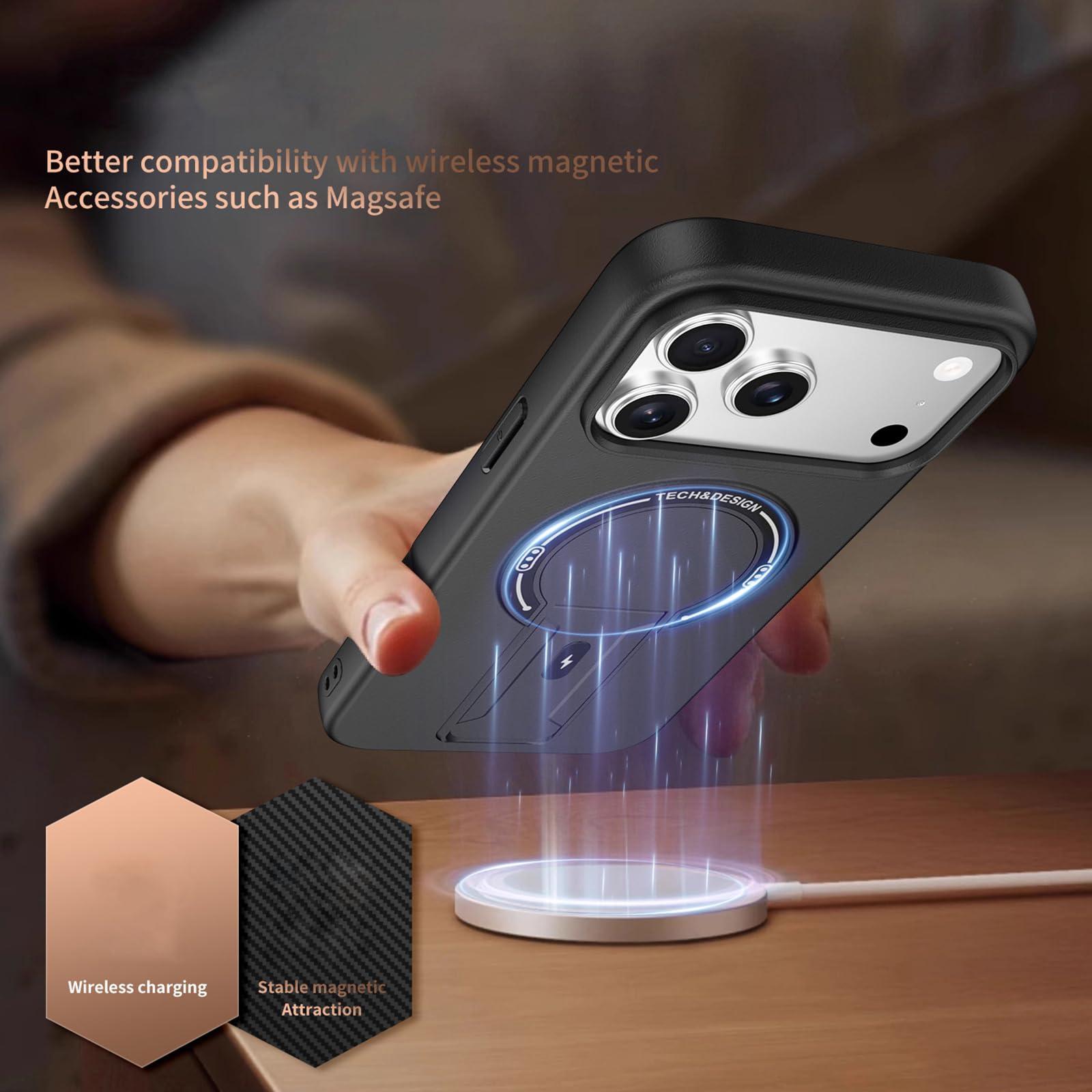 Magnetisch Hülle für iPhone 17 Pro Max/17 Pro/17 Air/17, Dünne Gefrostet rutschfeste Schutzhülle mit Faltbare Ständer Handyhülle,Schwarz,17 Pro