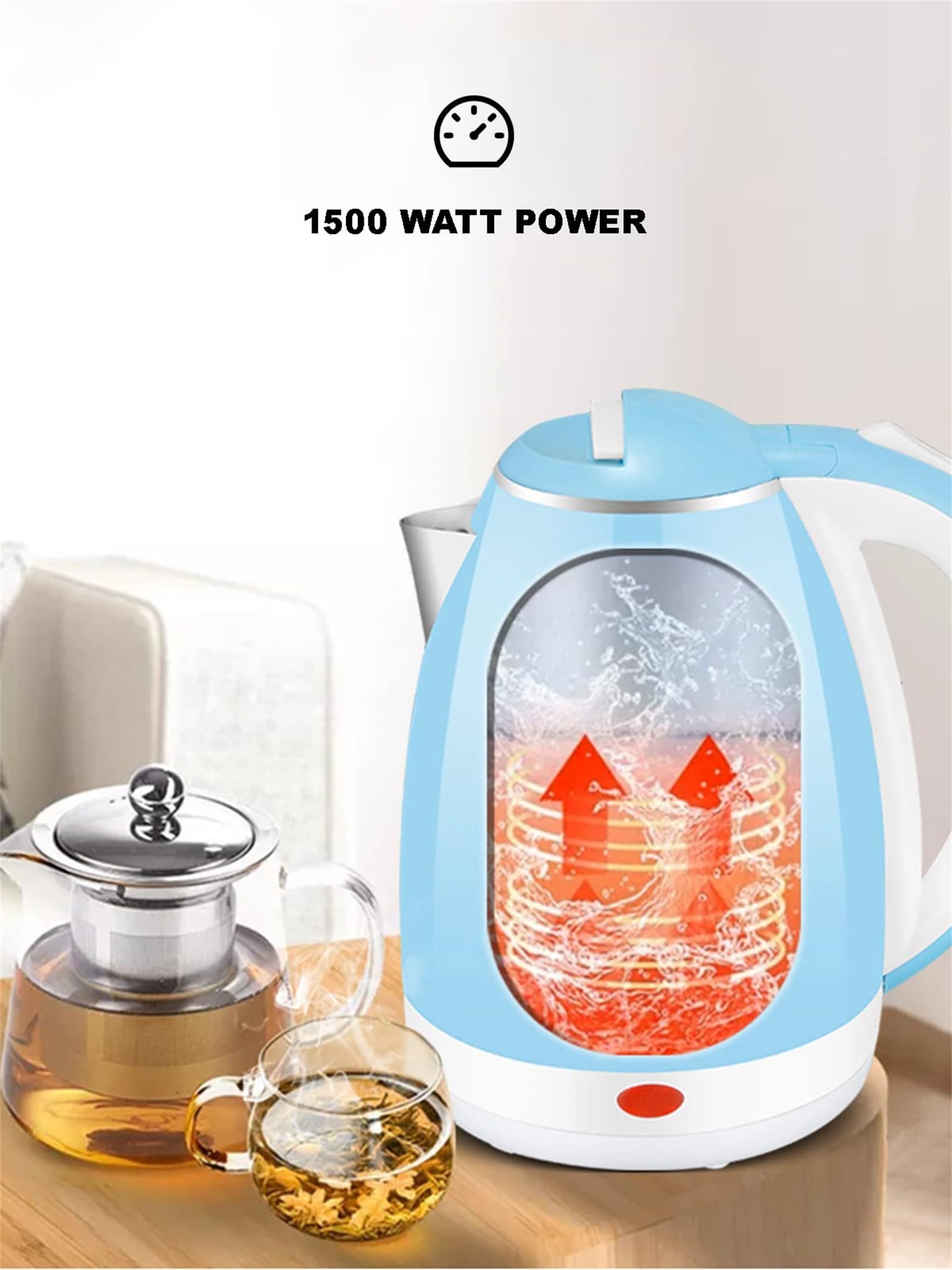 Szczotkowany Stal Nierdzewna Czajnik Elektryczny, 2L, 1500W, Automatyczne Wyłączanie Ochronne Blue,2L