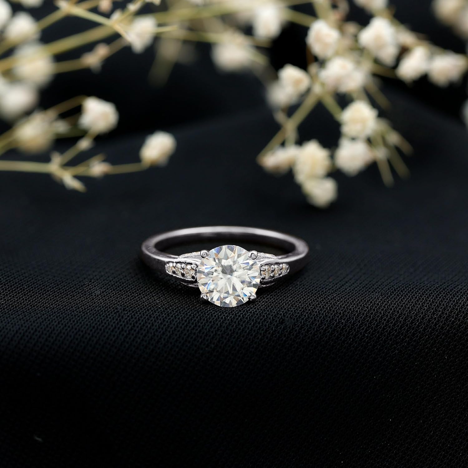 Mothers Day Gift, Certified 1.5 Carat Round Moissanite Classic Engagement Ring, D-Vs1 Quality, Moissanite Solitaire Ring