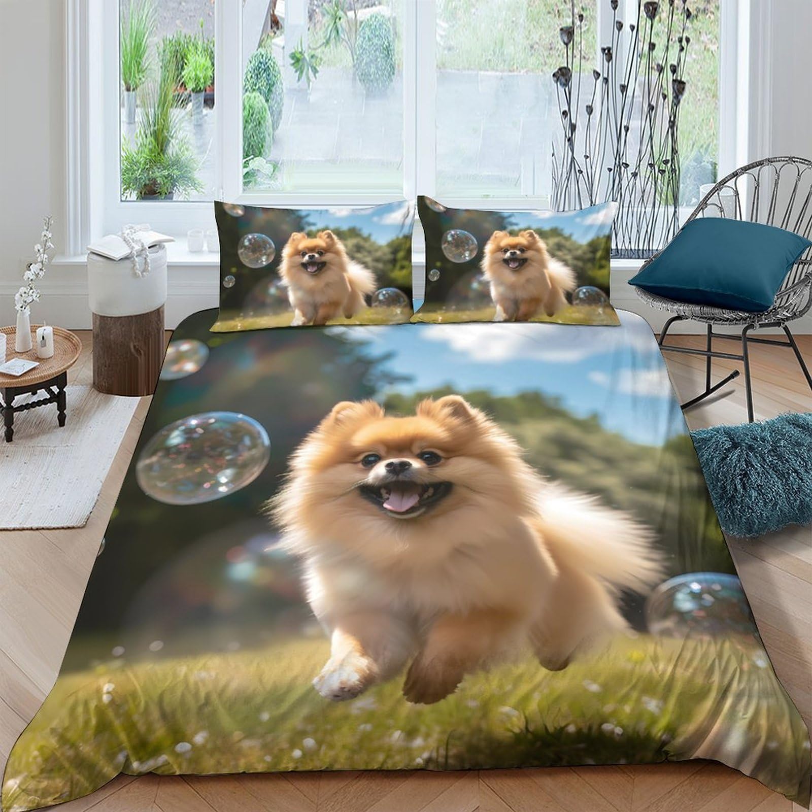 Ctjqhvkz Style-5 3D Printed Lively Pomeranian Fitted Sheet Microfiber Soft Bedroom Decor Bubble Scene Mattress Cover For Adults Youth Single（135X200cm）