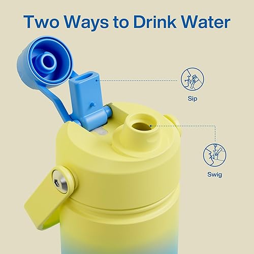 Miniatura 350 de ENCOOL Botella de agua aislada con popote, de acero inoxidable, a prueba de fugas, sin BPA, al vacío de doble pared que se mantiene fría durante 24