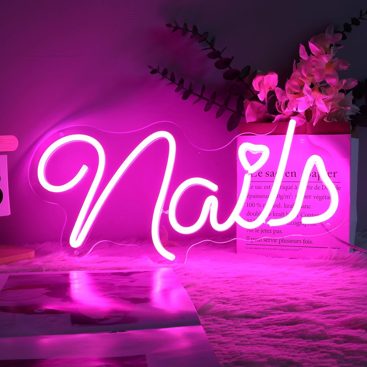 Nails Neon Sign, Nails LED Sign, Nail Salon Decor Open Welcome Signage Business Store Light, Nail Room Decor Beauty Salon Wall Decor Light Aesthetic Room Makeup Nail Studio - Image 2