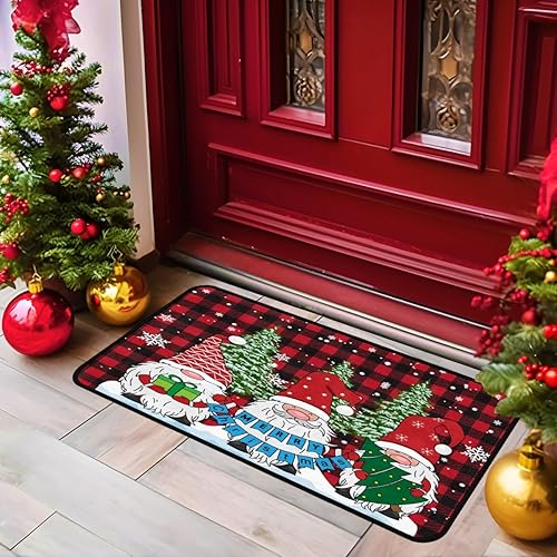 Miniatura 4 de Genhuyiz Alfombra de gnomo de Navidad de 20 x 40 pulgadas, para interiores y exteriores, tapete de invierno para puerta de nieve, antideslizante,