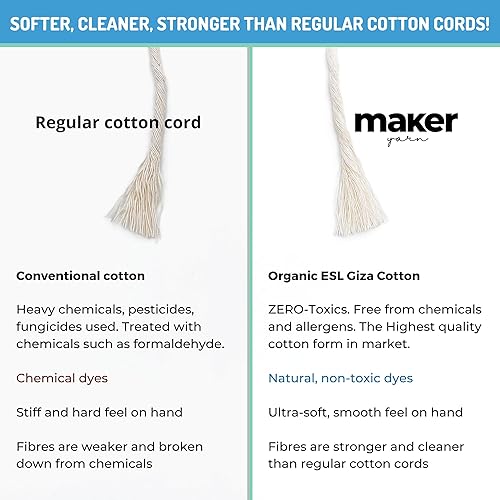 Miniatura 4 de MAKER YARN Cuerda de macramé de 0.118 in, algodón peinado orgánico de lujo de 500 pies  166 yardas, cordón de macramé teñido natural de alta calidad