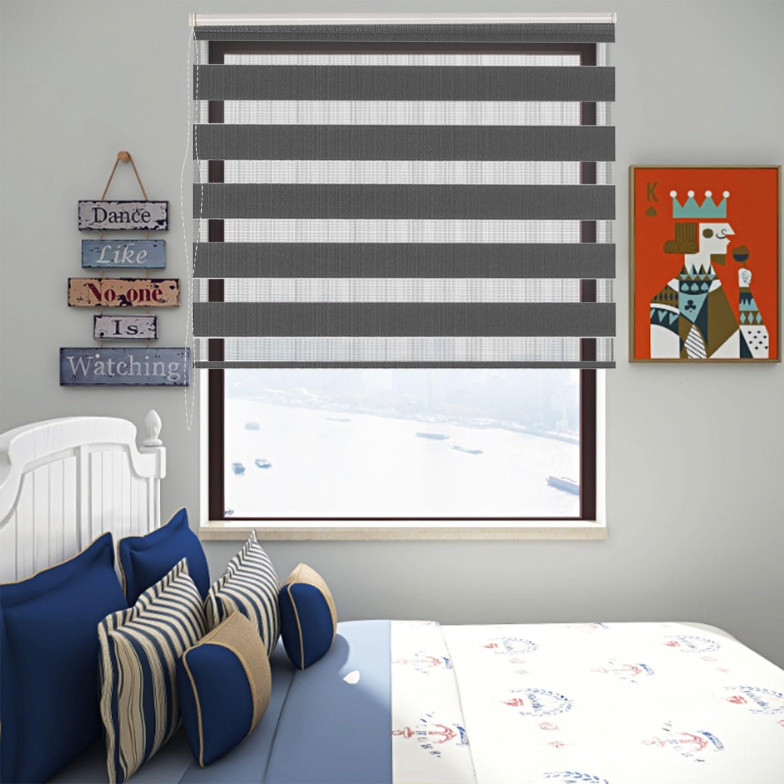 Blackout Roller Blinds 95 x 200 cm Thermal Insulated UV Protection Blackout Roller Blinds for Windows Easy to Install Fittings Included for Windows Room Darkening, Ciemny szary