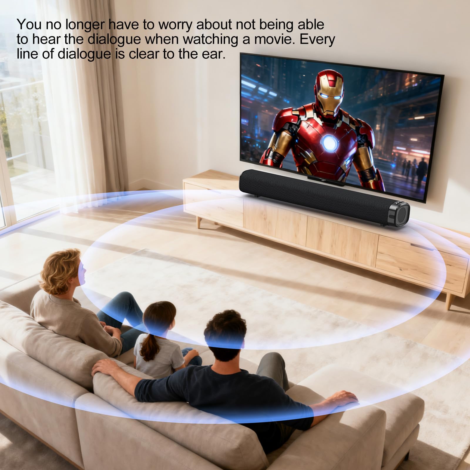 Barre de son 120 W 2.1 Surround Sound System pour TV - Audio 3D Home Cinéma avec caisson de basses sans fil, HDMI/ARC/Bluetooth/Optique, fonctionne avec Fire TV Stick et Smart TV