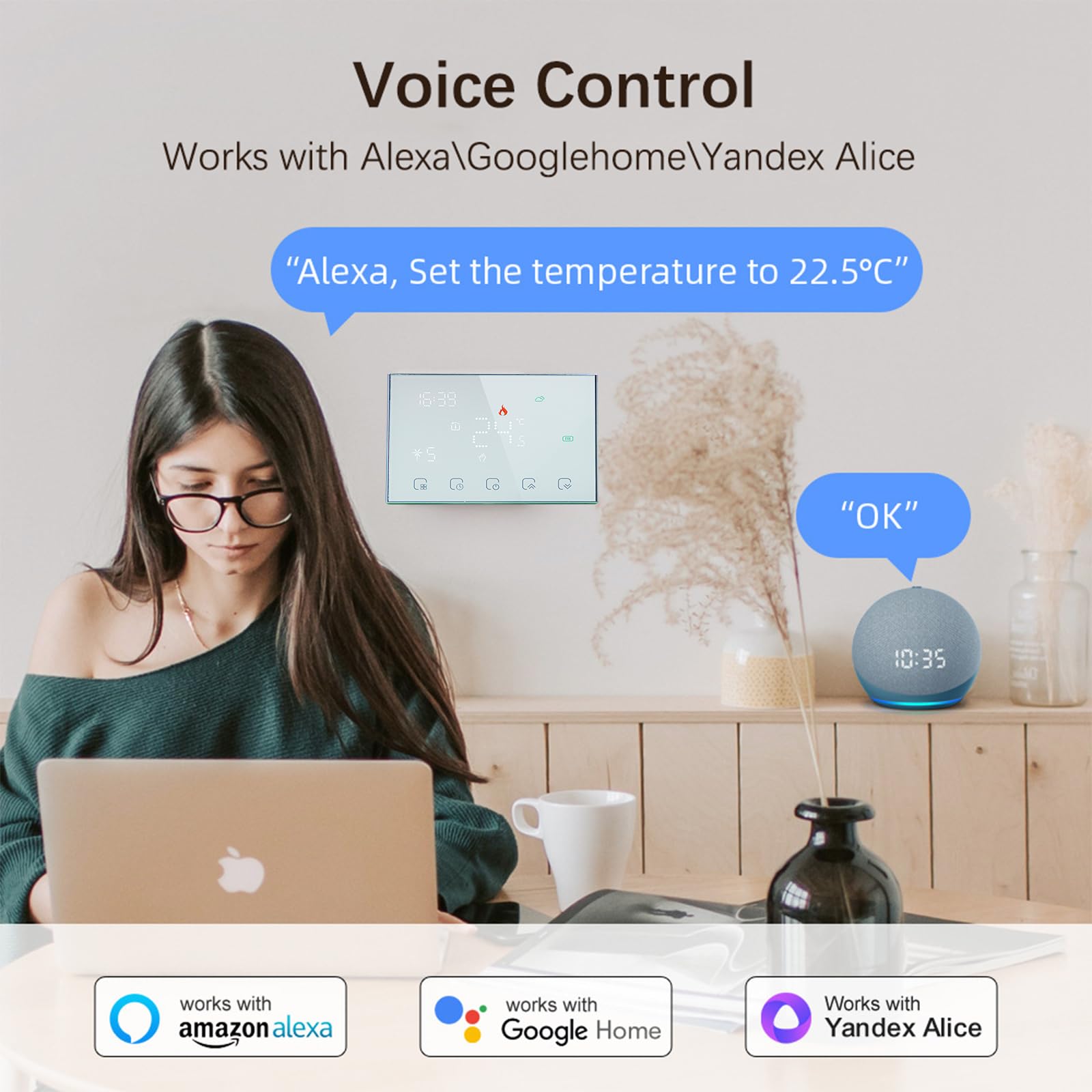 Contrôleur de température RF Smart WiFi sans fil pour chauffage au sol, fonctionne avec Alexa Google Home, batterie 16 A 2 AA