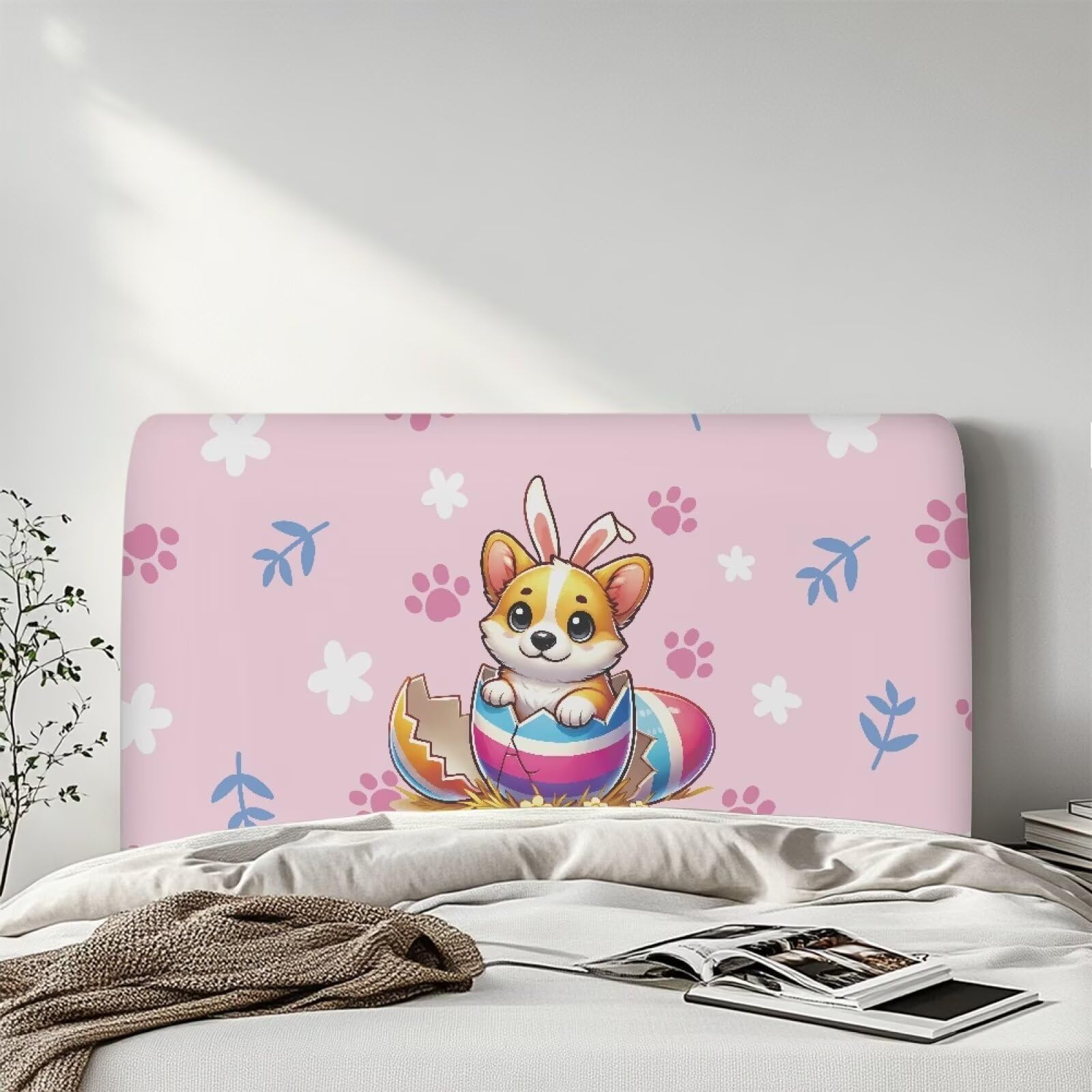 YUVAMAGIMO Easter Dog Bed Headboard Cover for Twin Full Queen King Size Bed Stretch Bed Headboard Slipcover Covers Anti Slip Furniture Dust Protector Cover for Kids Bedroom Decor