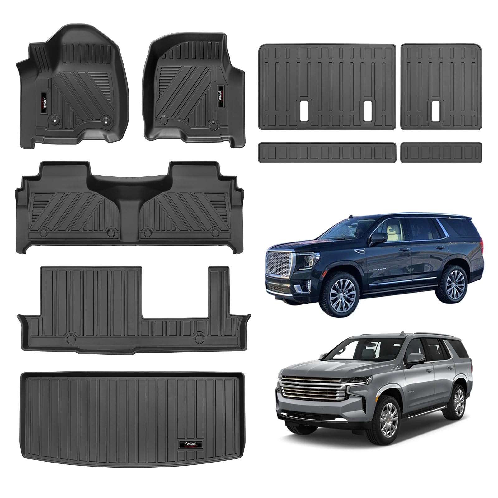 Photo 1 of for 2021-2025 2026 Chevy Tahoe/GMC Yukon(Not XL) 8 Seat Floor Mats & Trunk Cargo Liner & Backrest Mat TPE All Weather Protection Accessories (only for 8 Seater)