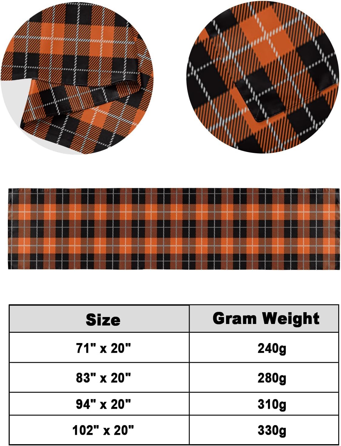 Smile Sunflower Thanksgiving Bed Runner Scarf Thanksgiving Orange Black Plaid Bedding Scarf Decorative Bed Runners Cover for Home Bedroom Hotel Wedding Room Bed Scarf for Foot of Bed Full 83x20in