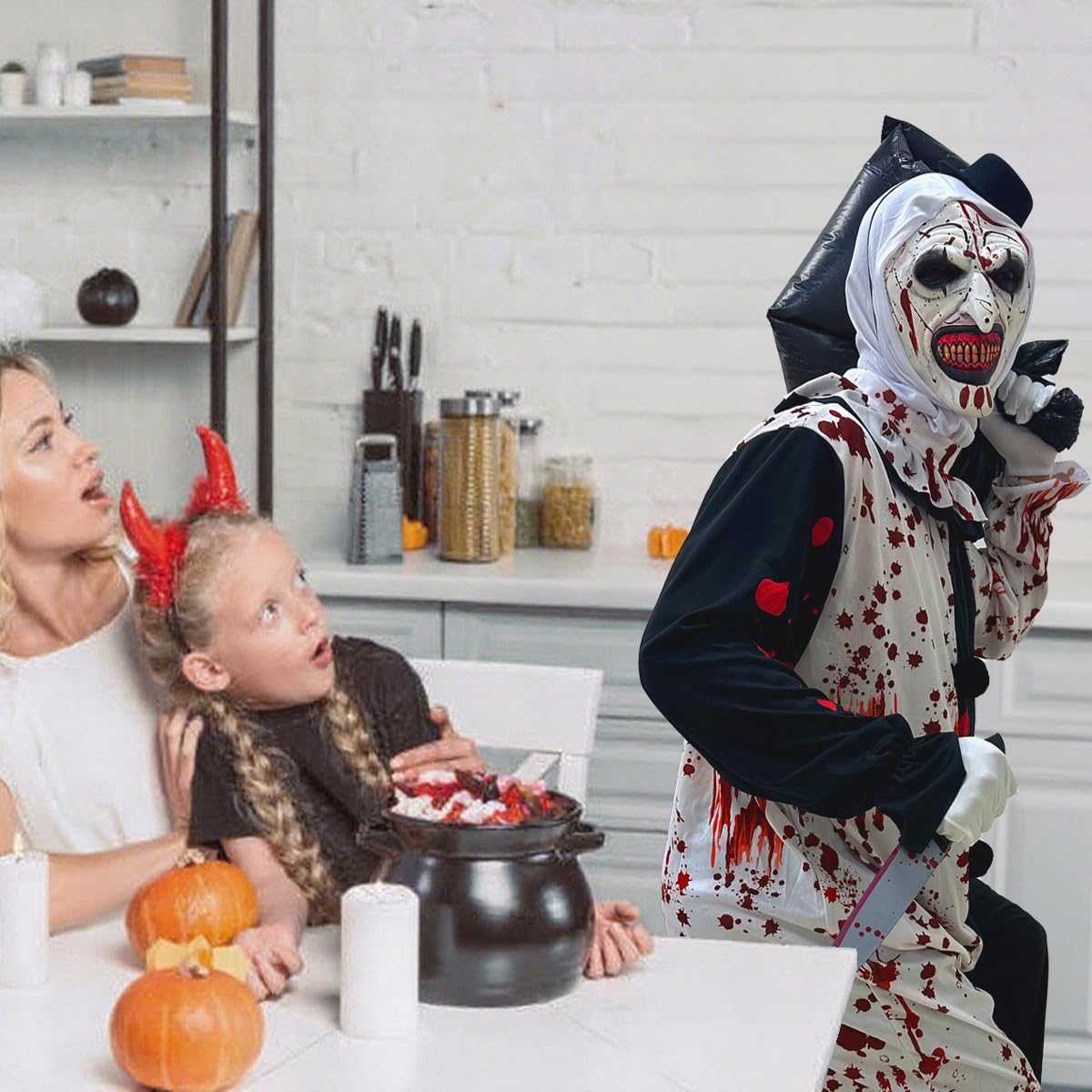 Costume da Clown Horror, Costume Pagliaccio Halloween con Maschera, Guanti e Accessori, Set Completo per Terrifier Art Clown Costume