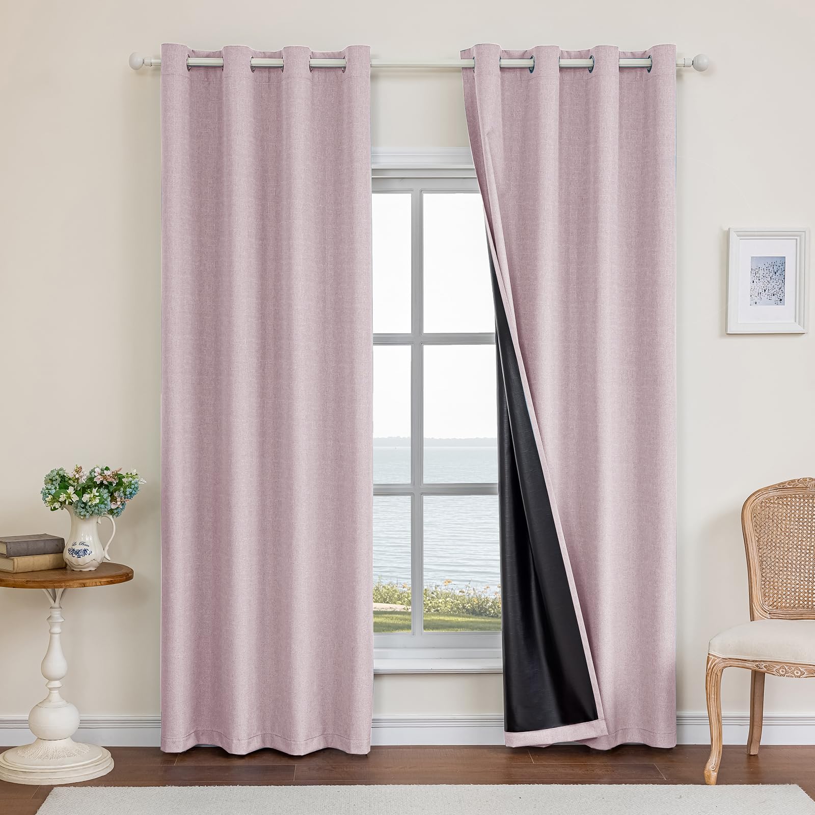 Rideau occultant lot de 2 effet lin 117x137cm rose foncé Ystyle