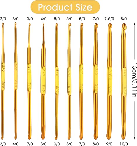Miniatura 5 de cobee Ganchos de ganchillo, 10 ganchos de ganchillo de doble extremo, agujas de ganchillo doradas, kit de agujas de tejer, kit de agujas de tejer,