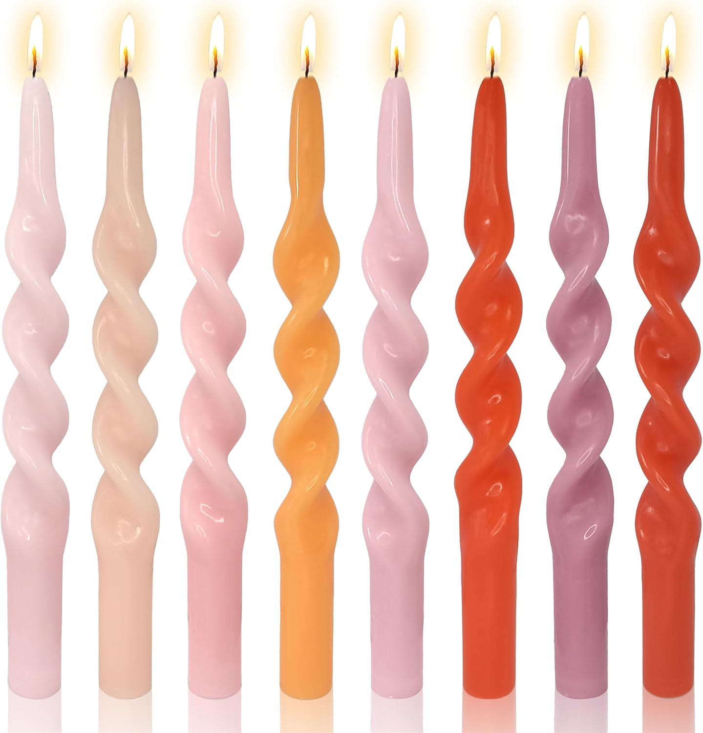 8pcs Pink and Orange Spiral Taper Candle Pink Candlesticks - 10inch Colored Candle Sticks Unscented Twisted Tapered Candles for Home Décor Weddings Festive Seasons Holiday