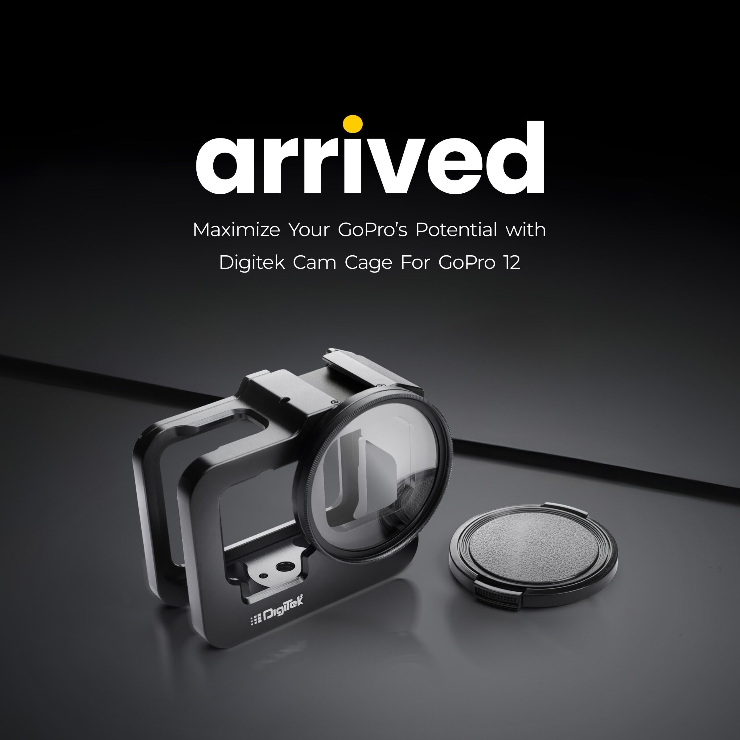 DIGITEK® Cam Cage for GoPro Hero 12, Lightweight Aluminum Body, 52mm Filter Interface, 1/4" & 3/8" Screw Holes, Mount LED Lights & External Mics, Ideal for Adventure Riding & Outdoor Vlogging