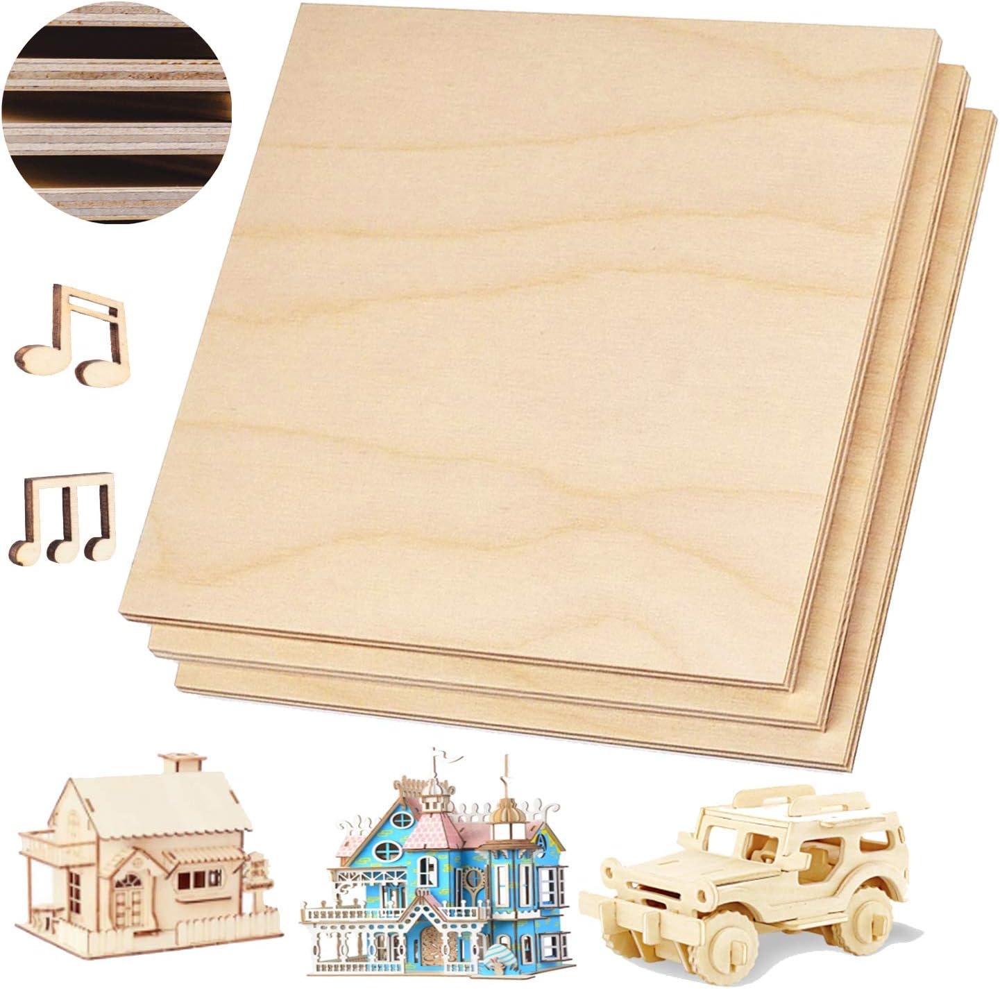 Consmos Baltic Birch Plywood – B/BB Grade Perfect for Arts and Crafts, School Projects and DIY Projects, Drawing, Painting, Wood Engraving, Wood Burning and Laser Projects（6mm 1/4"12"12")