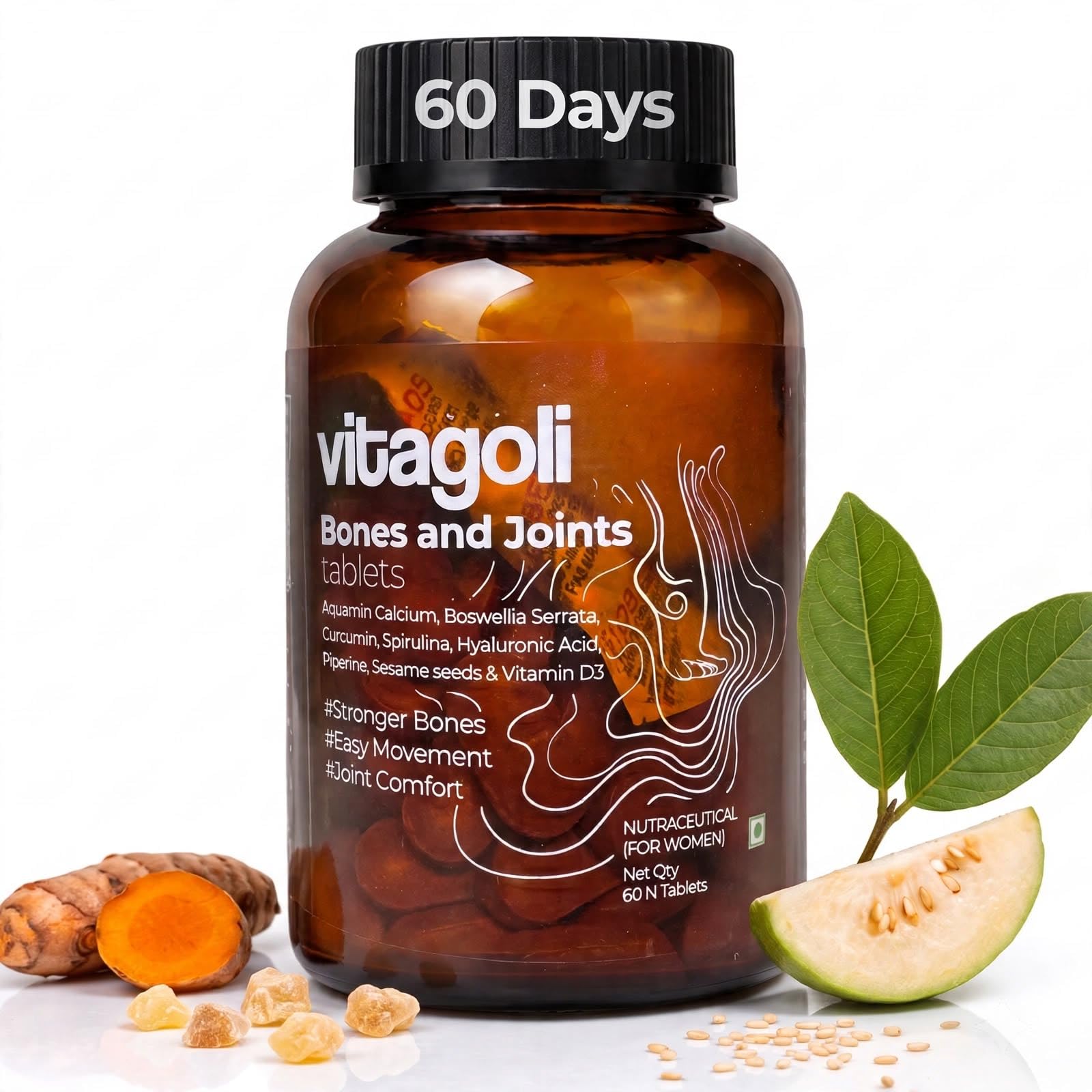 Vitagoli Calcium Tablets for Women | Aquamin Marine Calcium 1000 mg (Provides 300 mg Elemental) + Vitamin D3 (600 IU) | With K2 & Magnesium | Bone & Joint Support | 10 Tablets — Amazon image 7
