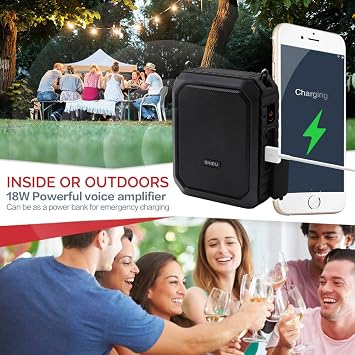 Personal Voice Amplifier for Teachers - Portable Speaker with Wired Headset Microphone 18W Waterproof IPX5 Waistband Voice Enhancer Megaphone for Indoor and Outdoor Activities, Teaching, Speech...