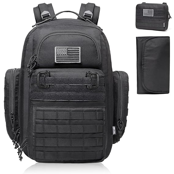 Diaper Bag Backpack for Dad, DBTAC Tactical Travel Baby Bag for Men W/Changing Pad, Insulated/Wipe Pockets, Stroller Straps