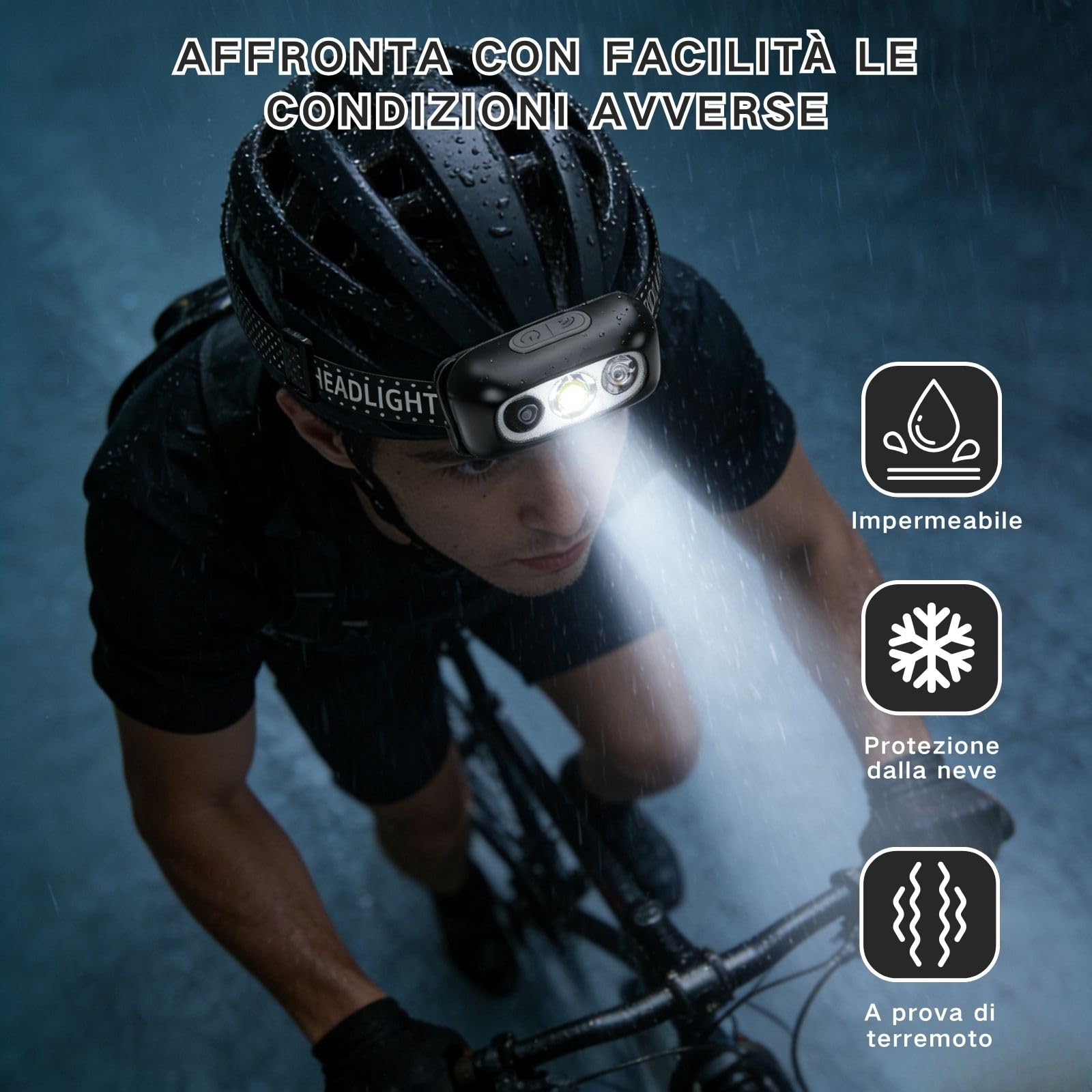 Lampada con Sensore di Movimento, Lampada Frontale Adatta per il Ciclismo e la Corsa, Illuminazione Regolabile su Quattro Livelli, Attrezzatura da Pesca Adatta all'illuminazione Notturna