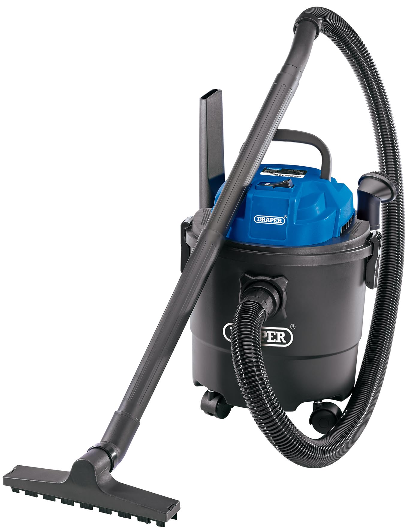 Draper 1250W 15L Wet and Dry Vaccum Cleaner | 1.5m Flexible Hose and Acessories |25 l/s Max Airflow | 18 kPa Vacuum Pressure | Home Car Carpet Cleaning | Professional Use | Outdoor | 90107