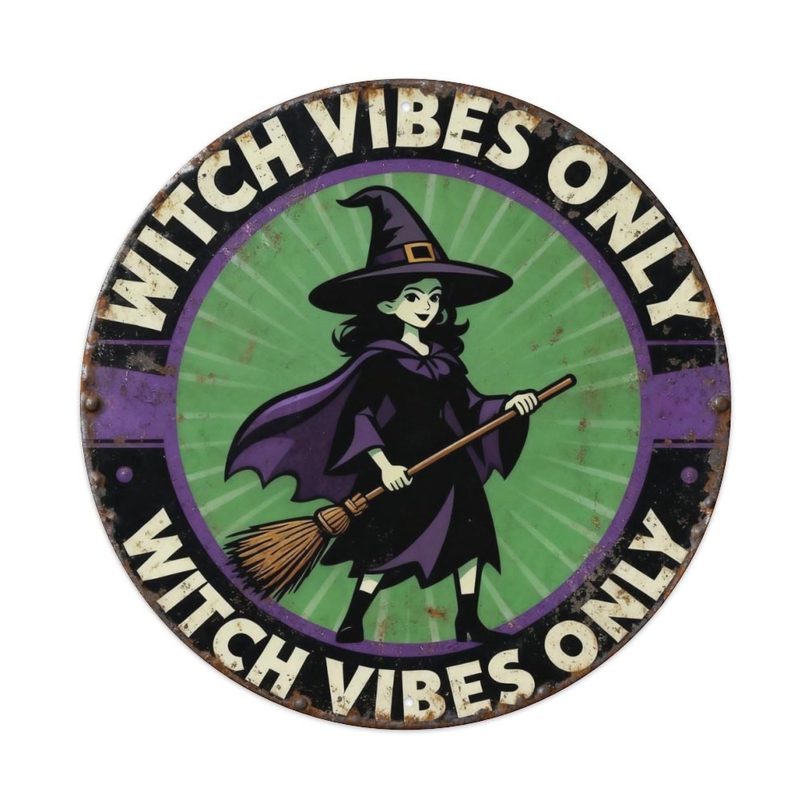 Vintage Witch Vibes Only Metal Tin Sign Plaque