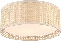 Vista 8 de WINGBO Lámpara de techo moderna de 15.7 pulgadas de montaje empotrado con 3 luces con tela y pantalla de doble tambor acrílica para dormitorio, sala