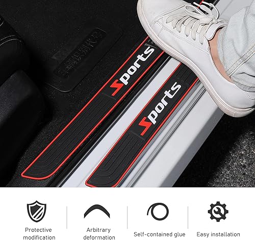 Miniatura 3 de Fogfar 4 tiras de umbral de puerta para pedal de bienvenida, diseño deportivo, protección de umbral de puerta de automóvil, tira de goma suave de