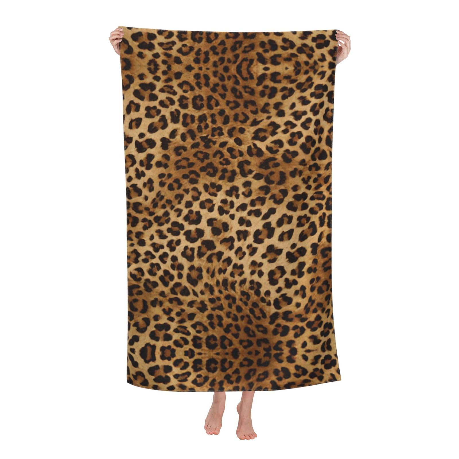 NImongt Cute Leopard Print Oversized Adult Beach Towel For Travel Weekend Getaways Festivals Camping Trips