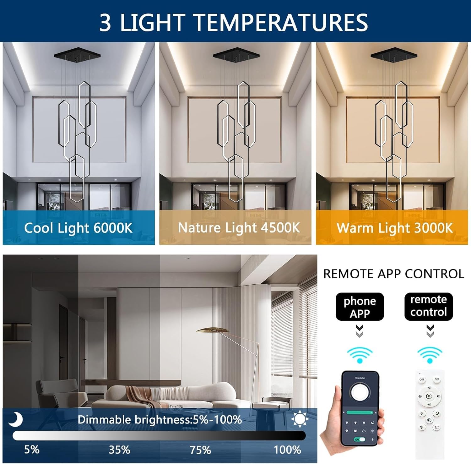 Lámpara colgante Grande de escalera LED de aluminio con Forma geométrica, lámpara de Mesa de comedor, regulable, altura Ajustable, combinación de techo, Sala de estar, Villa, Hote
