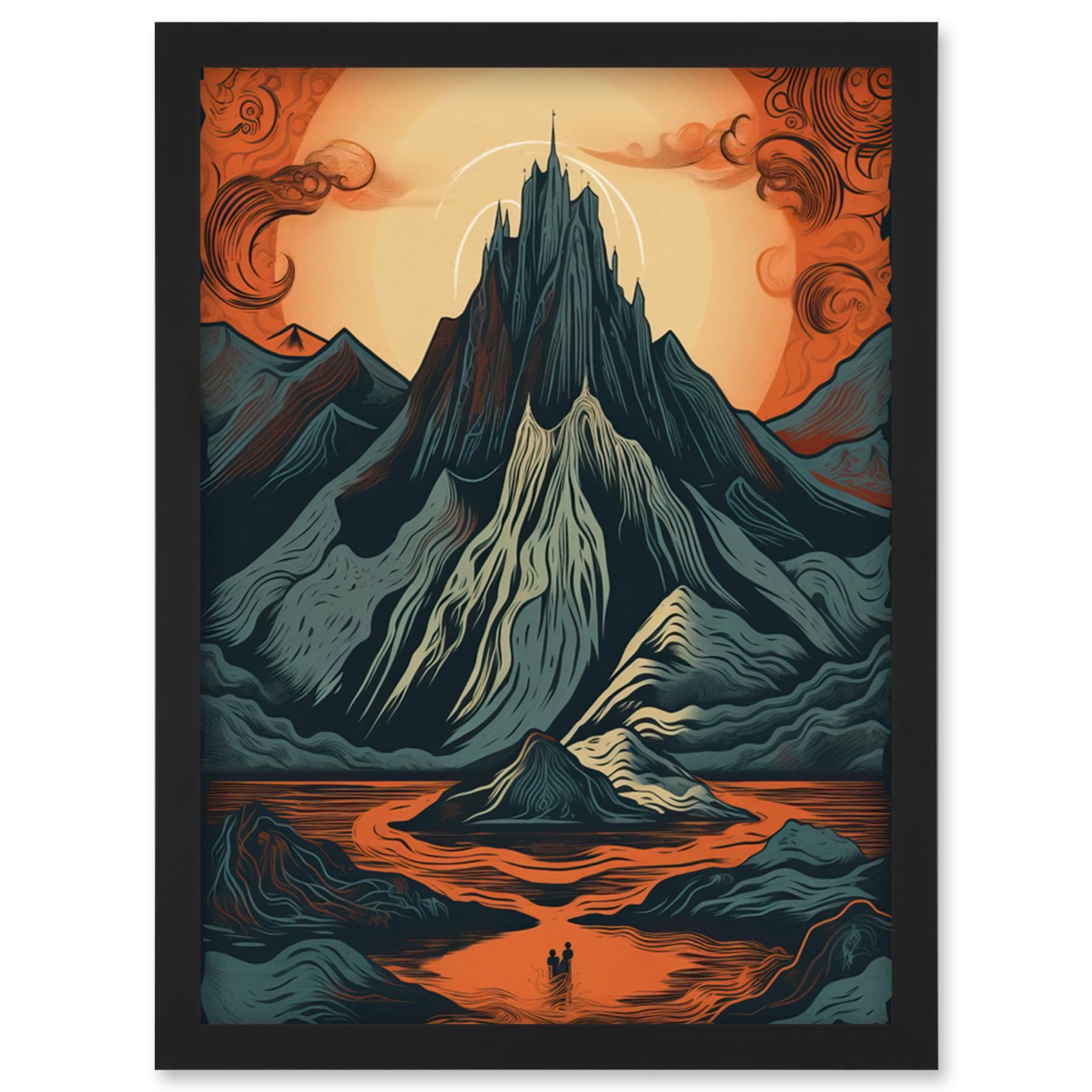 B&Q -  Erebor The Lonely Mountain Landscape Illustration Wall Art PrintA4 Size