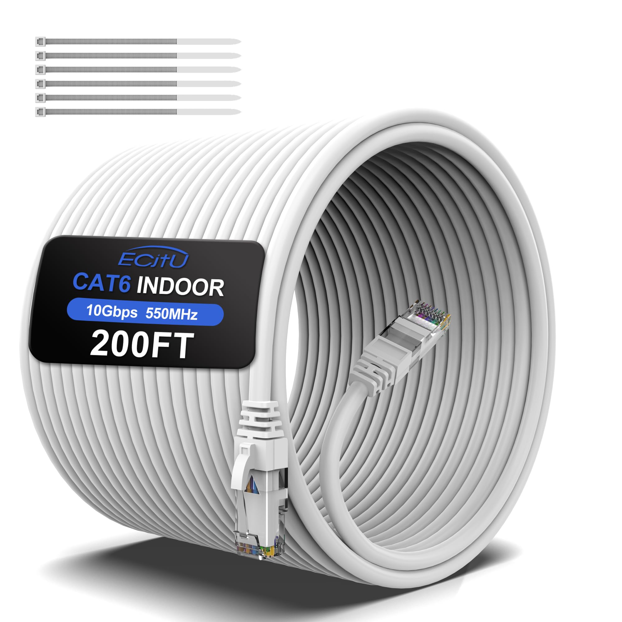 Câble Ethernet Cat6 de 60 m, câble de raccordement Cat6, câble réseau UTP, intérieur et extérieur, PoE, 24 AWG CCA, compatible avec PC, ordinateur portable, routeur, commutateur, serveur, avec 25