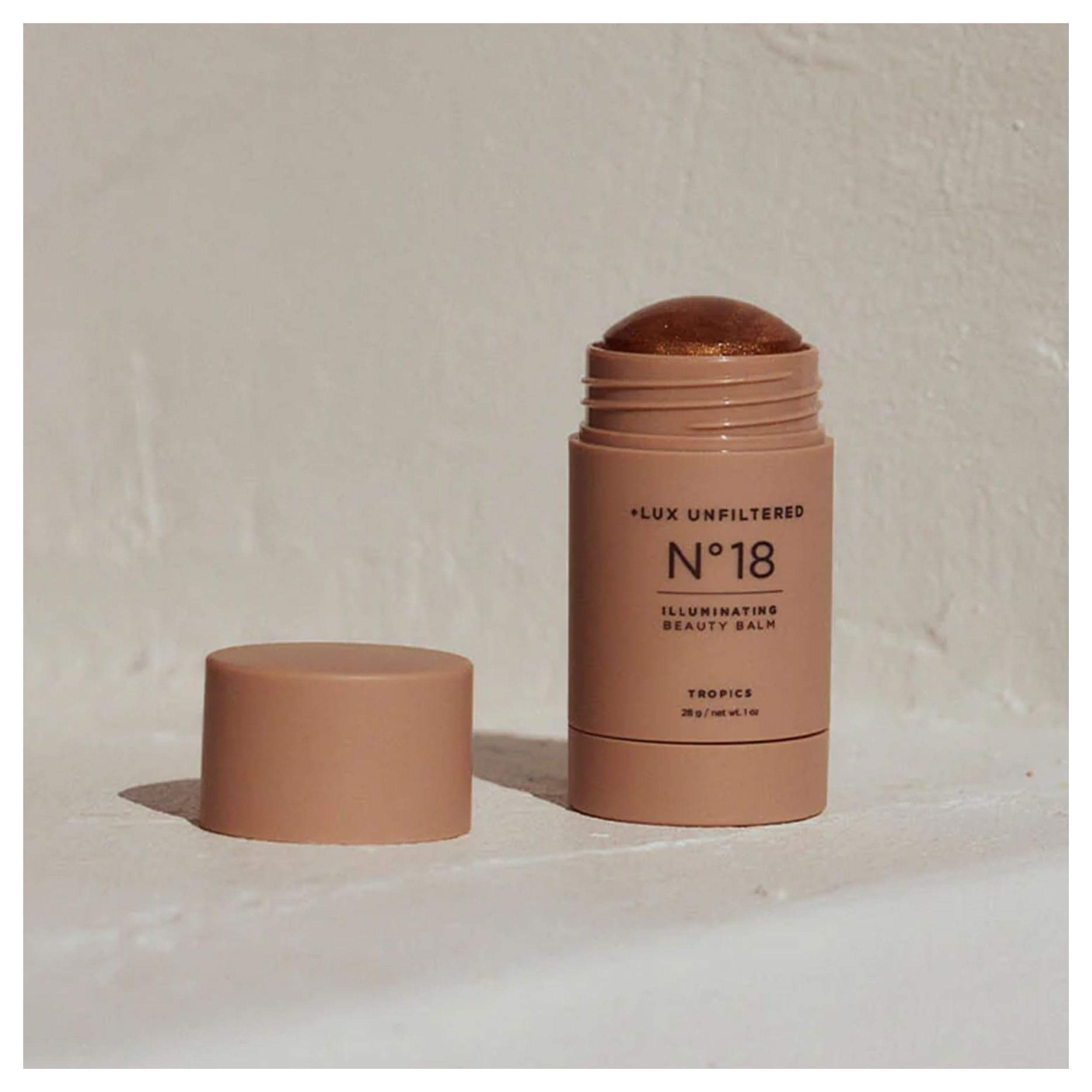 + Lux Unfiltered N°18 Illuminating Beauty Balm - Cream Bronzer Stick with Mango Butter - Buildable and Blendable Bronze Blush Stick - Vegan & Cruelty Free - Tropics (A Sheer Wash of Bronze)