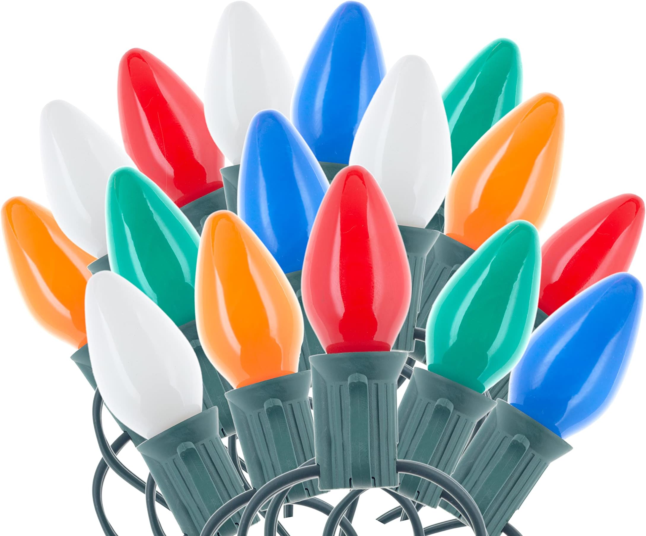 Creative Hobbies 25 Ft Multicolor Christmas Light String with C7 Incandescent Light Bulbs - Indoor/Outdoor Classic Christmas Holiday Decor Lights