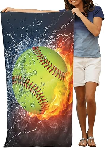 Miniatura 9 de VOOHDDY Toalla de playa con pelota deportiva de béisbol, softball, grande, suave, absorbente, de secado rápido, toallas de baño de gran tamaño para