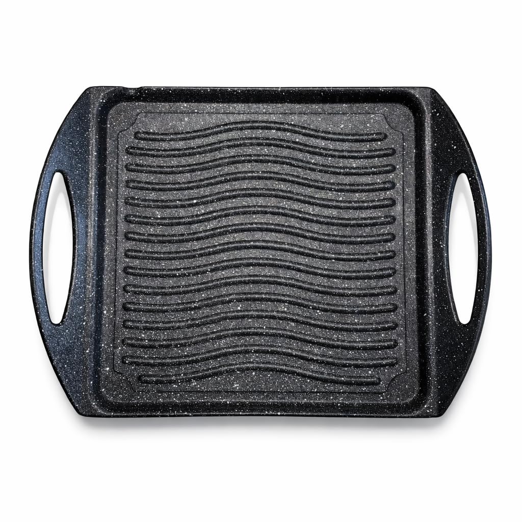 Bistecchiera Grill Plancha, Olympia – Piastra Grill in Alluminio Pressofuso Antiaderente 5 Strati, Manico Salvaspazio, Senza PFOA e Nickel, Prodotta in Italia (34 * 26cm)