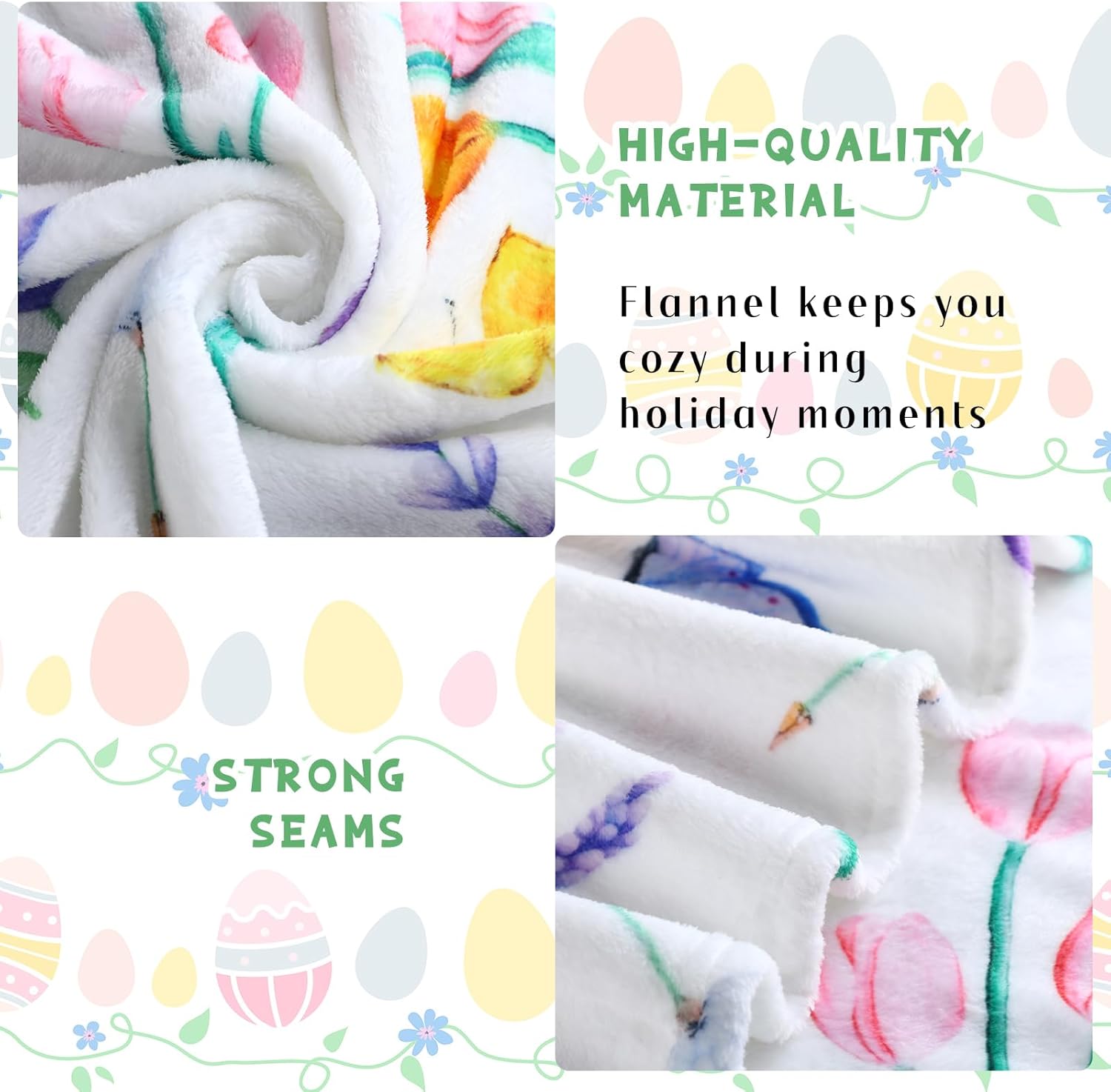 Spring Tulips Flowers Throw Blanket 50"x60" Soft Warm Plush Flannel Easter Floral Blanket Summer Couch Decor for Living Room Bedroom Bed, Romantic Gift for Mom Wife Girlfriend
