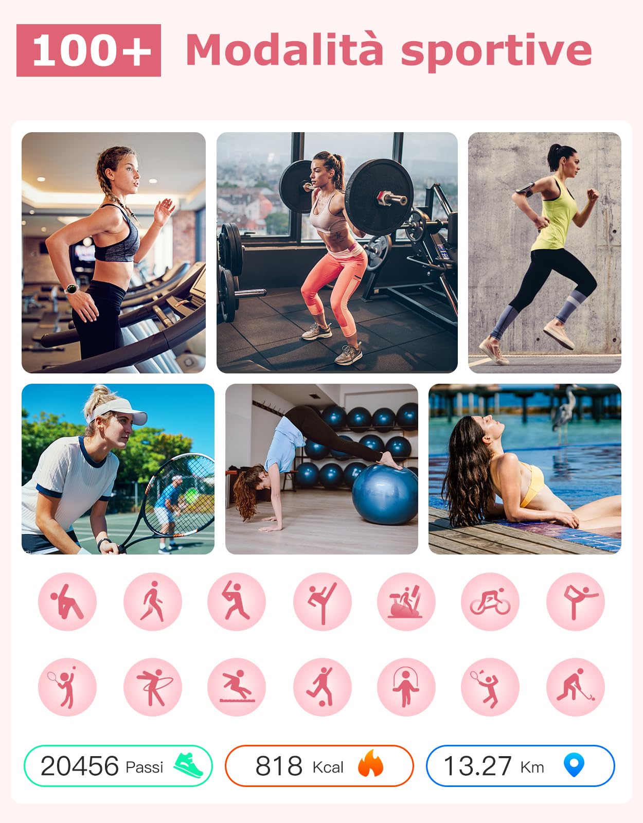 SHANG WING ​​Smartwatch Donna Piccolo Rotondo Risposta Chiamate per Android iOS Orologio Contapassi Cardiofrequenzimetro da Polso Saturimetro Orologio Fitness Notifiche 100+ Modalità Sportive