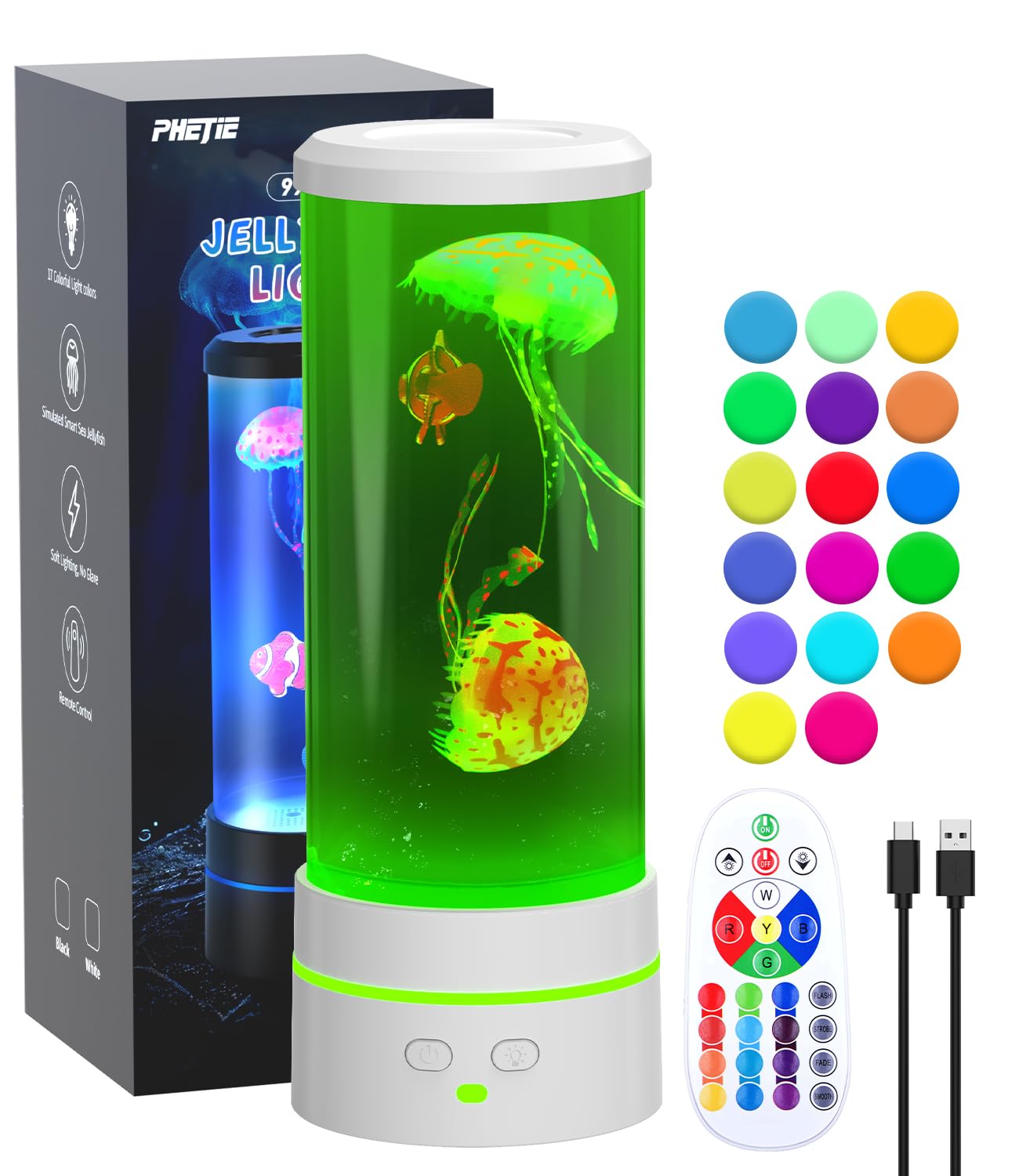 Lámpara de medusas LED con 17 colores y 4 modos de luz, lámpara de fantasía para acuario, decoración redonda para niños/adultos, regalo para salón, oficina, luz nocturna