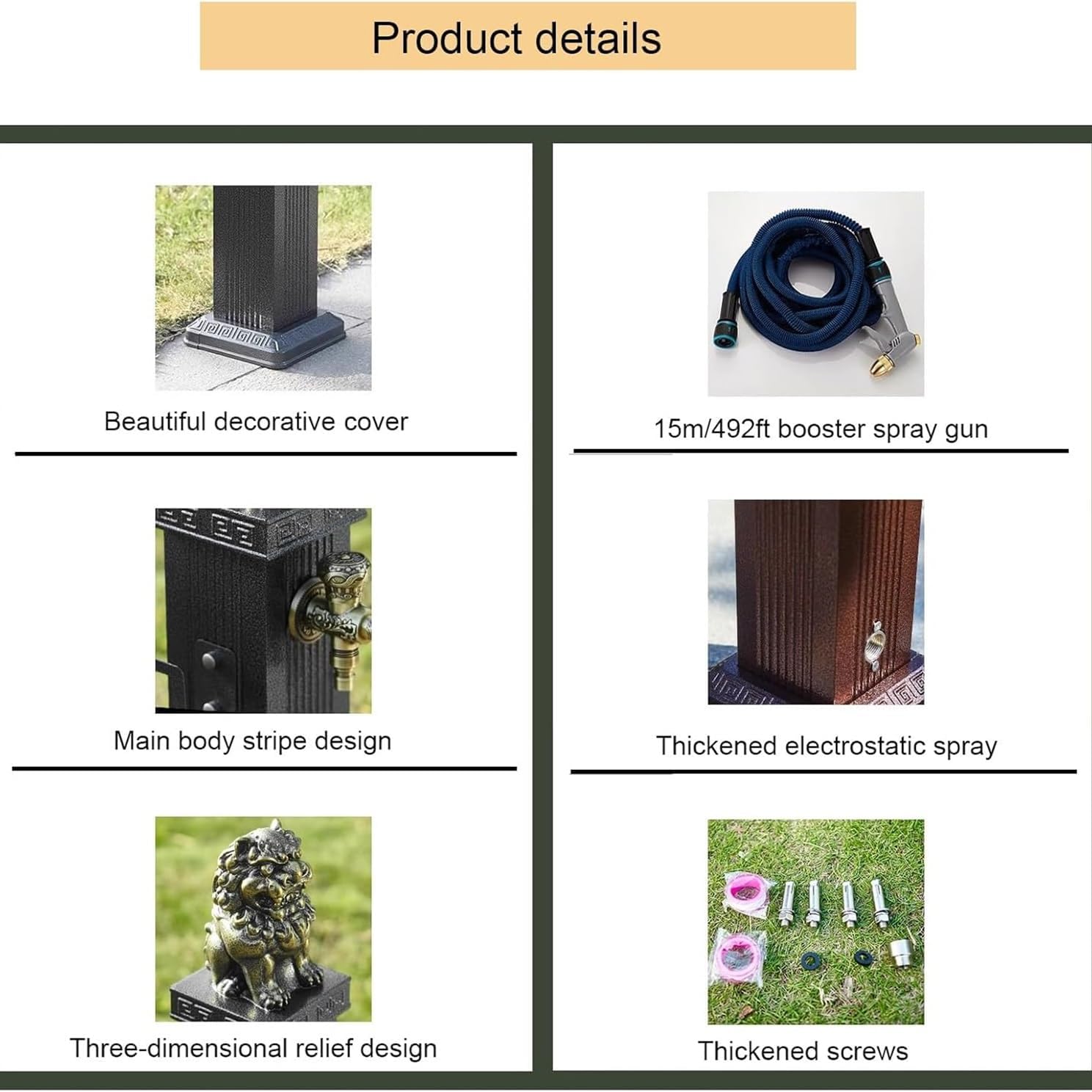 Large Outdoor Stainless Steel Garden Water Column - Antifreeze Hose Faucet Extender with Spray Gun, Decorative Tap for Gardens, Patios, and Landscaping (Black)