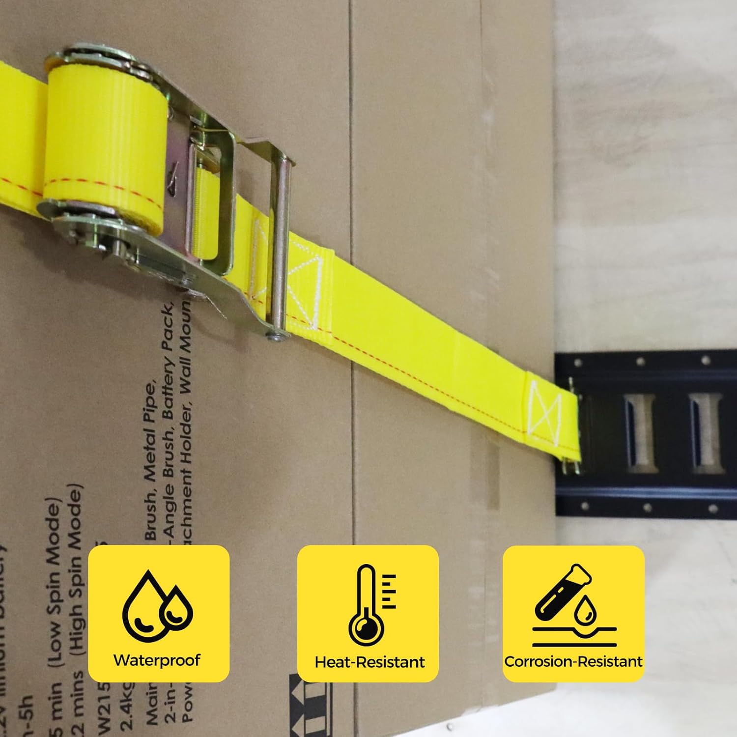 E Track Ratchet Tie Down Straps 8pack (4,500lb Break Strength),2” x 15’Premium E-Track Tie Downs with Standard Spring E-Fittings,Ultimate Heavy Duty ETrack Strap for Trailer,Truck,Motorcycle Yellow