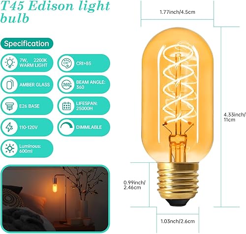 Miniatura 5 de AMDTU Bombillas E26 Edison equivalentes a 60 vatios, bombillas LED de 600 lúmenes de 7 W, ultra filamento espiral E26, bombillas LED Edison