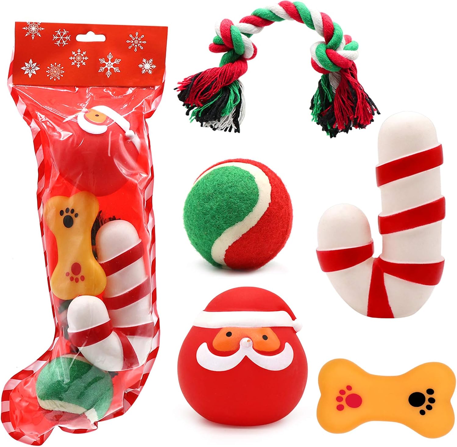 PETUOL Christmas Dog Stocking Toys, 5PCS Xmas Dog Toy Set with Squeaky Toys