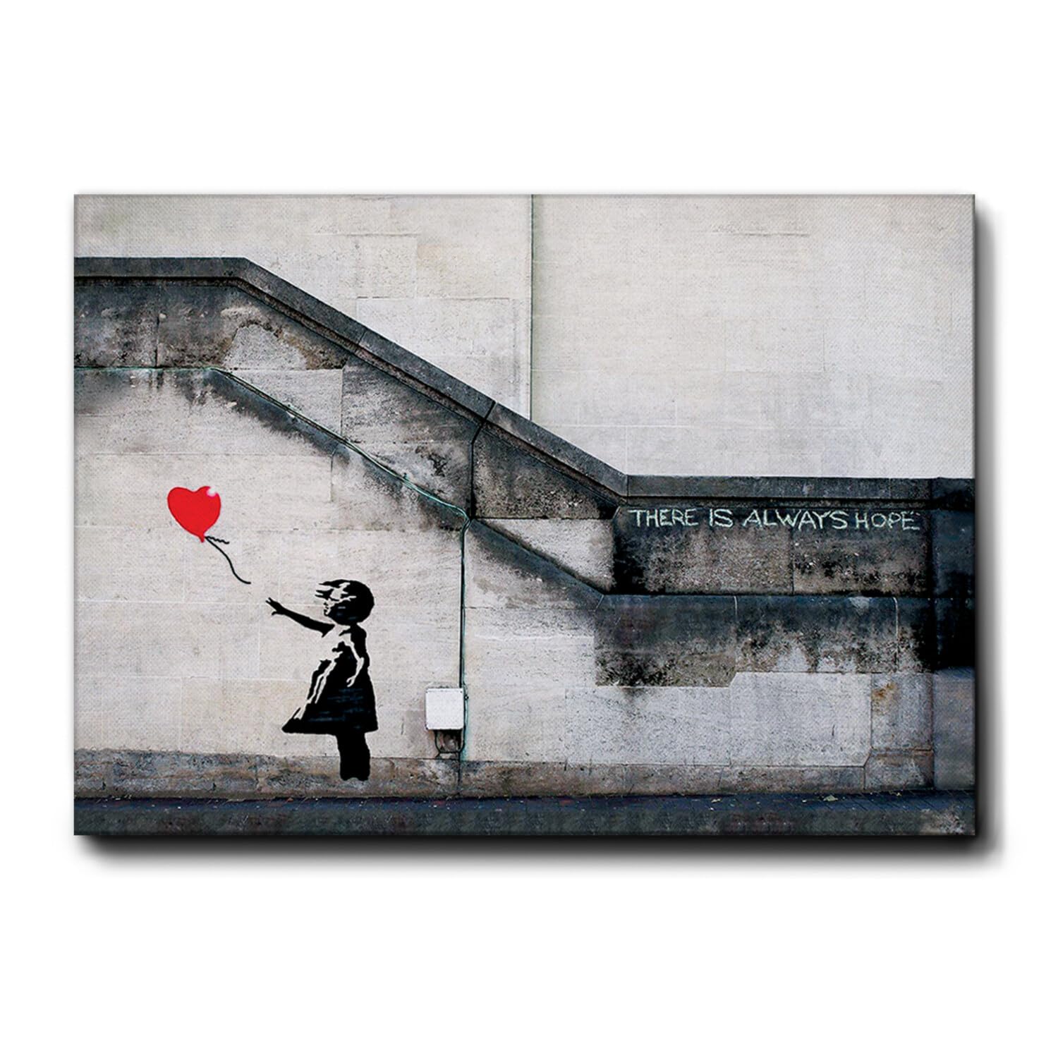 Tableau Toile Banksy - Balloon Girl - Cadre Bois 5cm - 140x100 Cm - Déco Murale Moderne