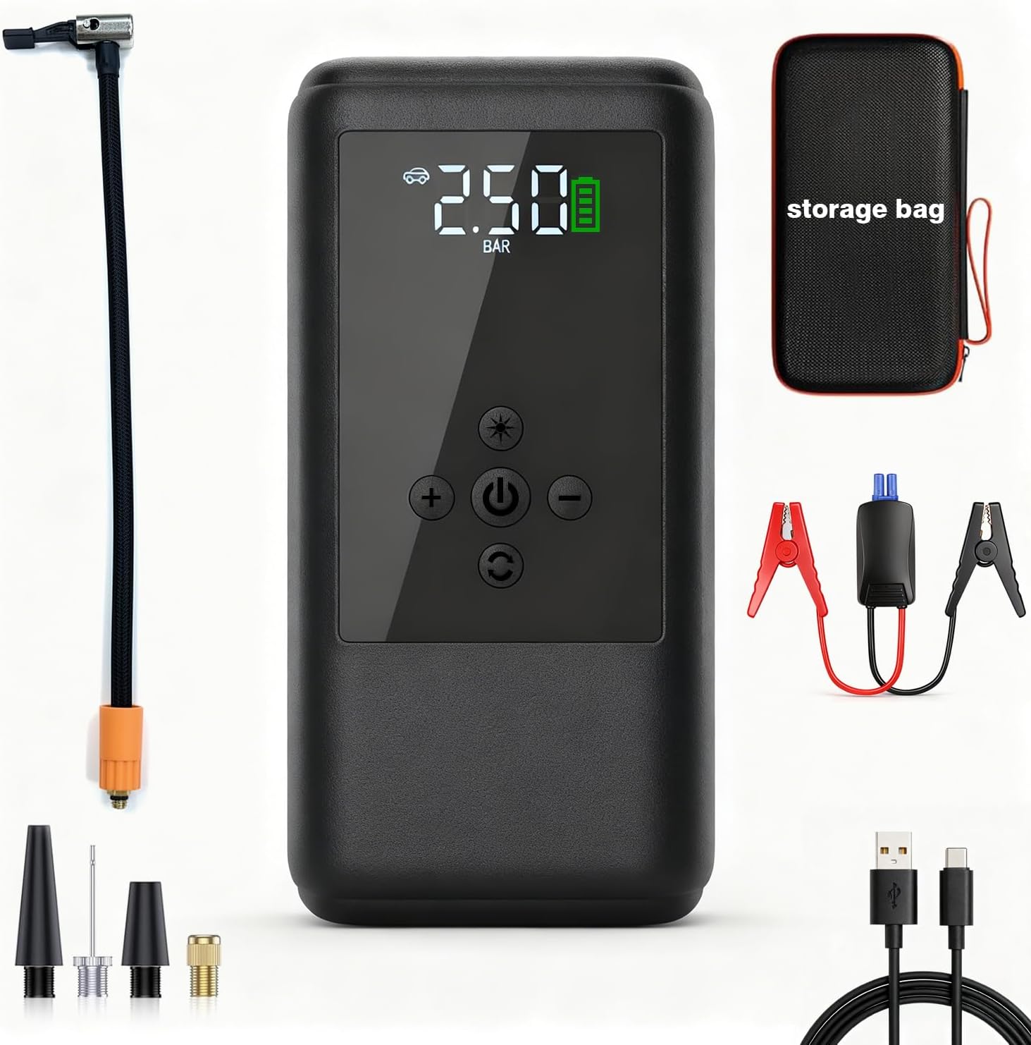 Jump Starters with Air Compressor | 250PSI Tire Inflator Portable Car Battery Booster with, 12V Supersafe Lithium Jump Box Car Battery Jumper Starter (10.0 Gas/6.5L Diesel)