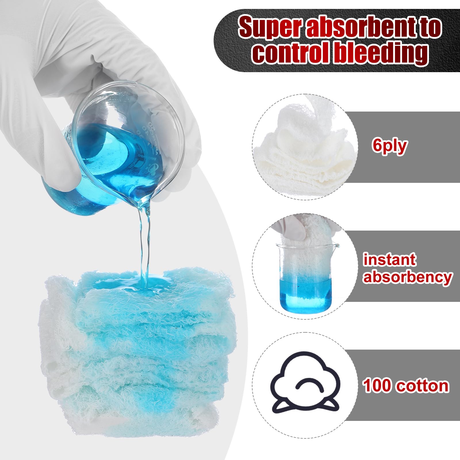 Threlaco Garza sterile piegata a Z, 11,4 cm x 4,1 m, garza compressa per traumi, 100% cotone, 6 strati di cotone bianco per medicazioni di emergenza, kit di pronto soccorso e traumi