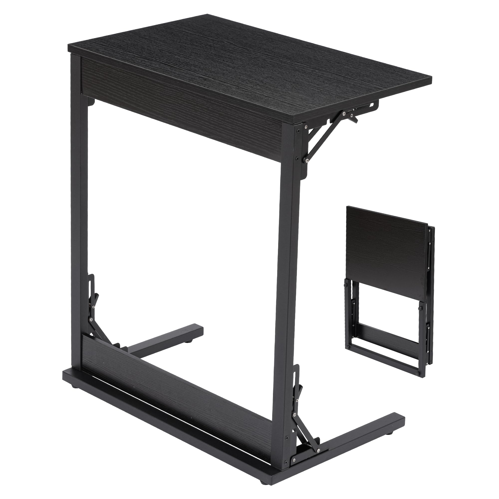 HOMPUS C Shaped End Table, 23.6'' Small Side Table for Couch, Tall Sofa Table with Antirust Metal Frame, Folding Desk TV Tray Snack Table for Living